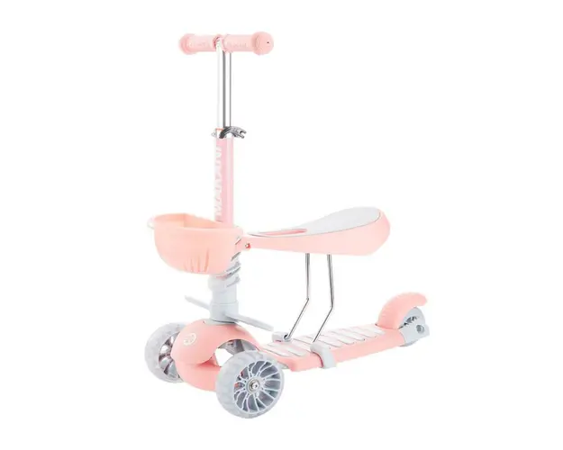 Trotineta cu scaun 3 roti pentru fete peste 1 an Kikka Makani 3 in 1 BonBon roz cu luminite