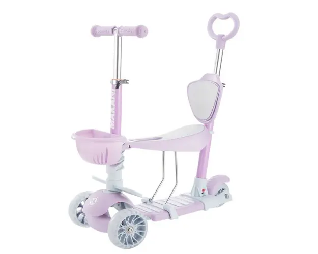 Trotineta cu scaun 3 roti pentru fete peste 1 an Kikka 4 in 1 Makani BonBon lila cu luminite