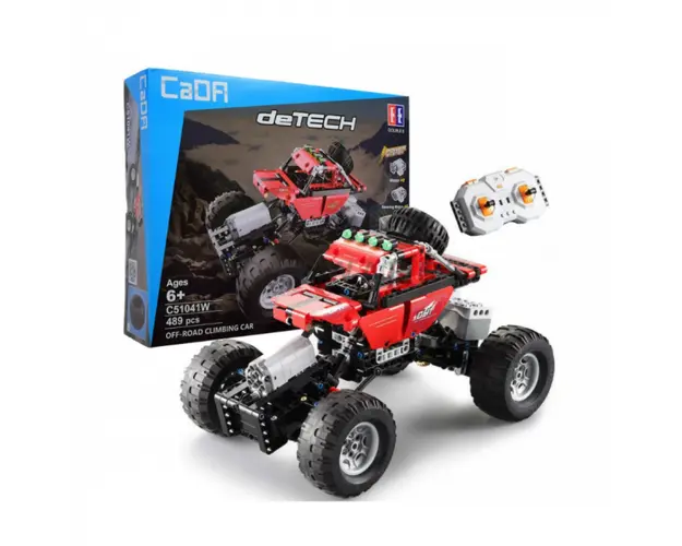 Masinuta RC cu telecomanda pentru copii Cada DeTech, set constructie Off-Road din 489 piese, rosie