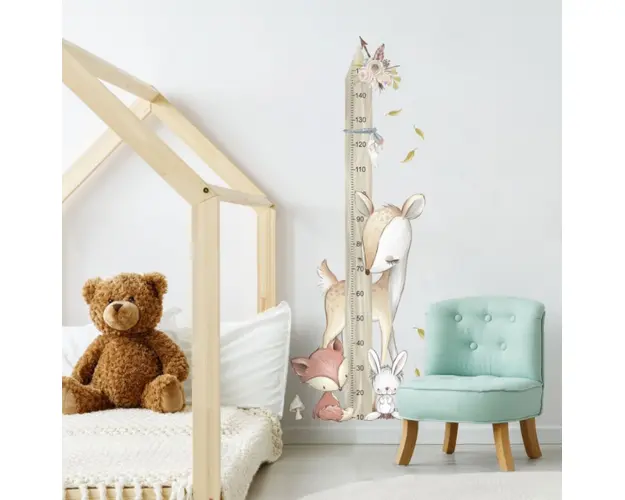 Animalute din padure - autocolant de masurare, Crem, Metru 150 cm