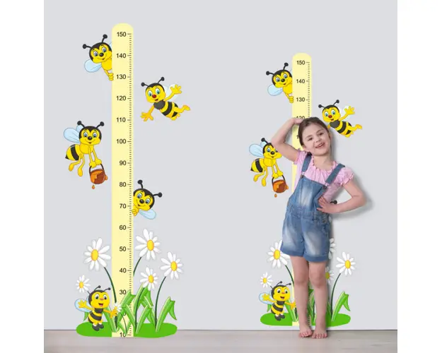 Autocolant - Metru de masurare a cresterii cu albine 150 cm, Galben