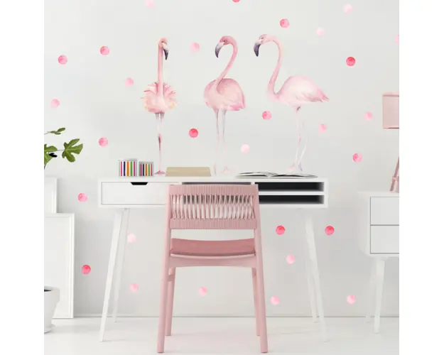 Autocolant pentru perete - flamingo roz cu sfere, Diverse dimensiuni
