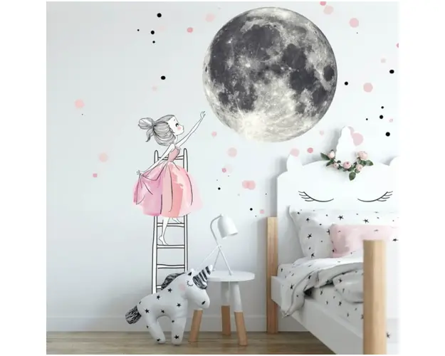 Autocolant pentru perete - Luna si fata pe scara