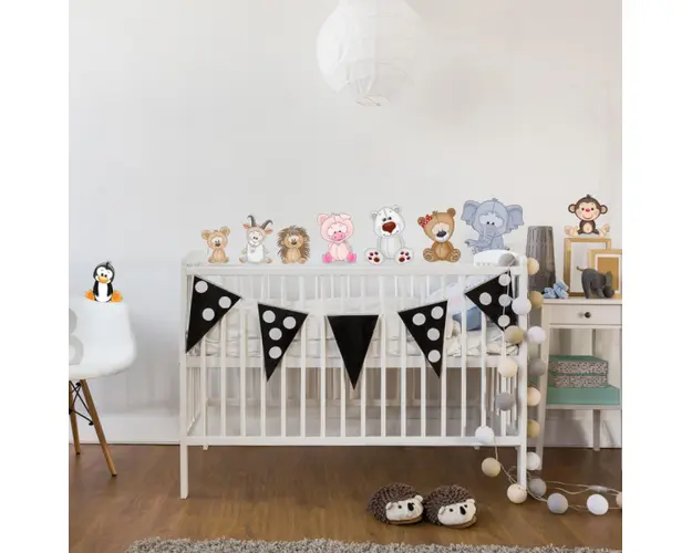 Autocolant pentru perete - Padure plina cu animale, set 9 buc, de la 15 la 25 cm