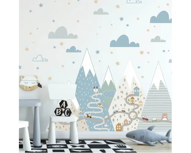 Autocolante de perete pentru baieti - Dealuri cu Drum