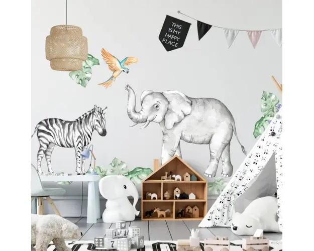 Autocolante pentru perete - Elefant si zebra din SAFARI