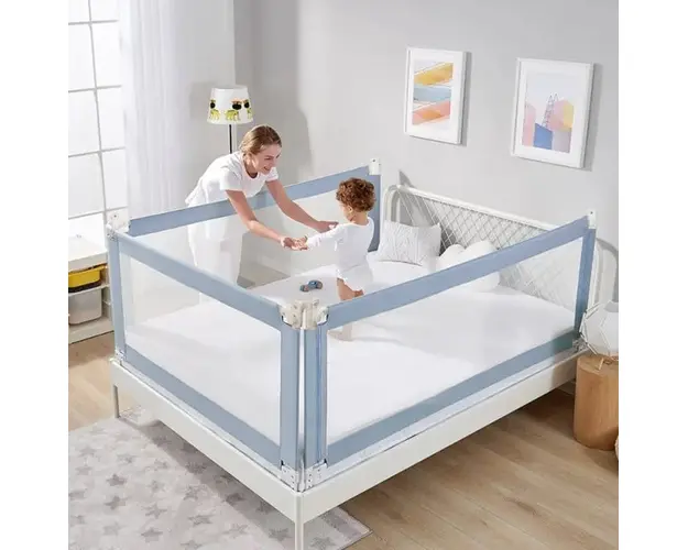 Bariera laterala pat, inaltime ajustabila 70-90 cm, 145 cm, Bleu