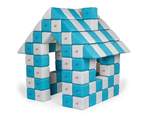 Blocuri JOY Magnetice de construit, JollyHeap, 150 cuburi, Alb Fildes-Bleu