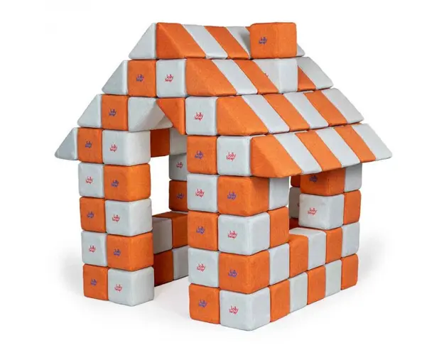 Blocuri JOY Magnetice de construit, JollyHeap, 150 cuburi, Alb Fildes-Portocaliu