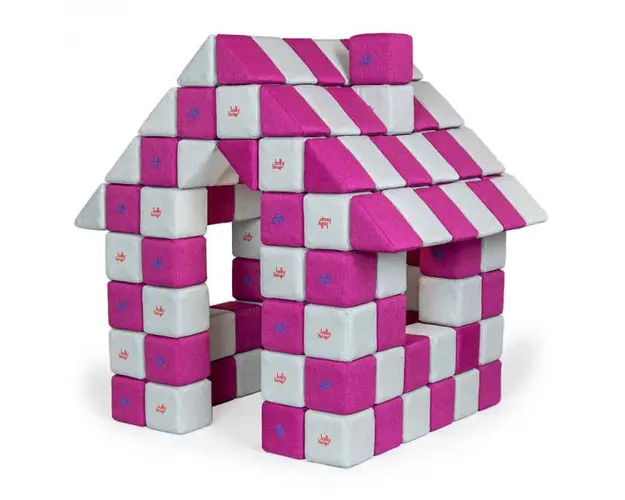 Blocuri JOY Magnetice de construit, JollyHeap, 150 cuburi, Alb Fildes-Roz