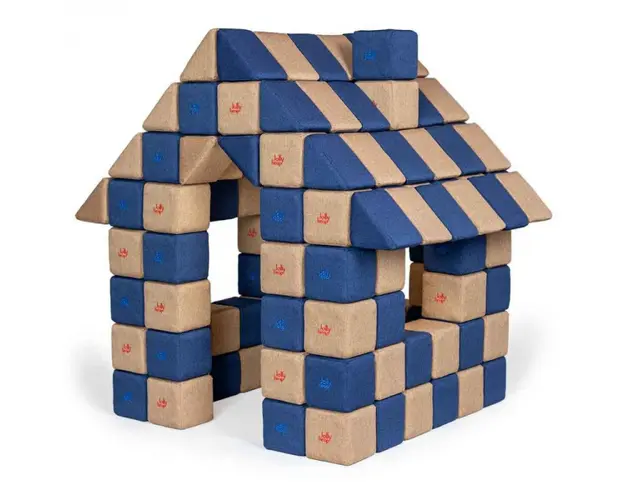 Blocuri JOY Magnetice de construit, JollyHeap, 150 cuburi, Bej-Albastru