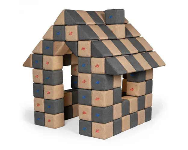 Blocuri JOY Magnetice de construit, JollyHeap, 150 cuburi, Bej-Gri Inchis