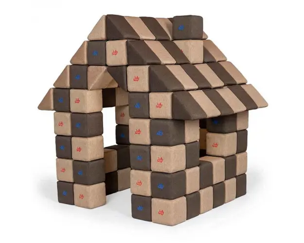 Blocuri JOY Magnetice de construit, JollyHeap, 150 cuburi, Bej-Maro