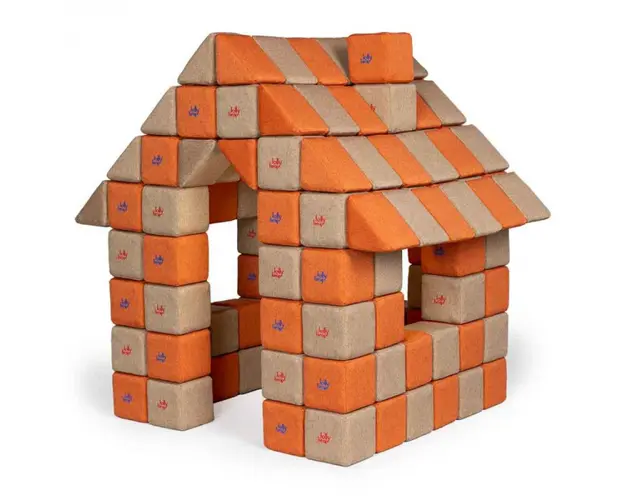 Blocuri JOY Magnetice de construit, JollyHeap, 150 cuburi, Bej-Portocaliu
