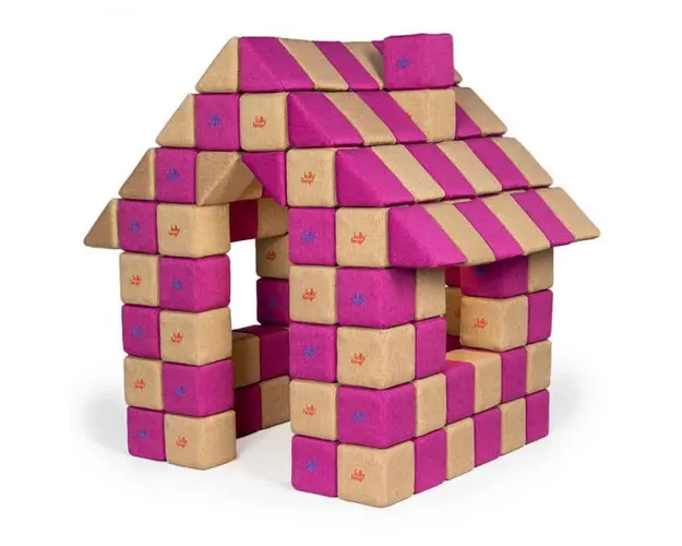 Blocuri JOY Magnetice de construit, JollyHeap, 150 cuburi, Bej-Roz