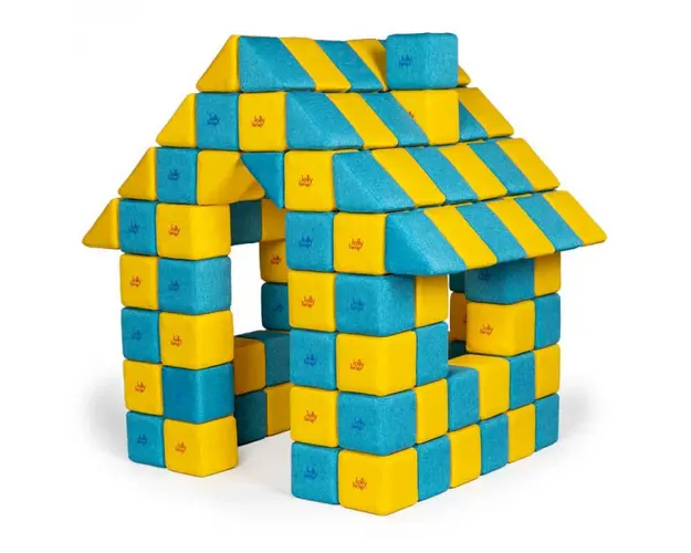 Blocuri JOY Magnetice de construit, JollyHeap, 150 cuburi, Galben-Bleu