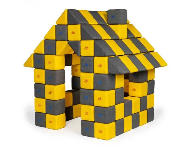 Blocuri JOY Magnetice de construit, JollyHeap, 150 cuburi, Galben-Gri Inchis