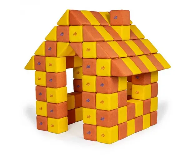 Blocuri JOY Magnetice de construit, JollyHeap, 150 cuburi, Galben-Portocaliu