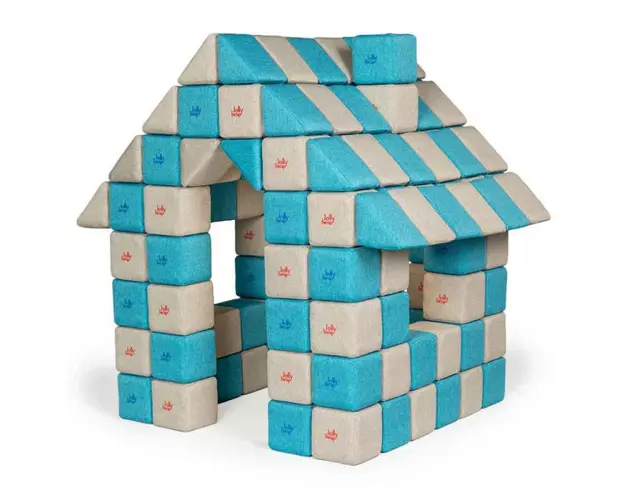 Blocuri JOY Magnetice de construit, JollyHeap, 150 cuburi, Gri-Bleu