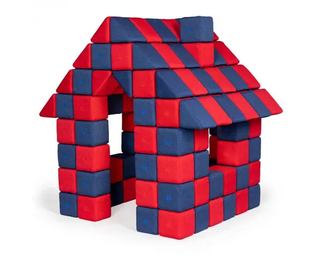Blocuri JOY Magnetice de construit, JollyHeap, 150 cuburi, Rosu-Albastru