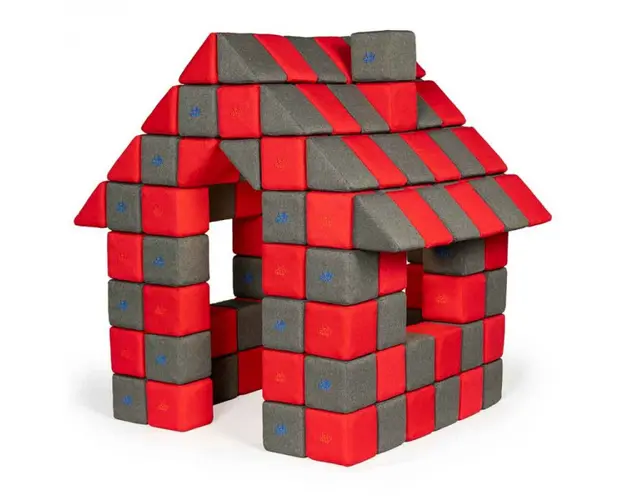 Blocuri JOY Magnetice de construit, JollyHeap, 150 cuburi, Rosu-Gri Inchis