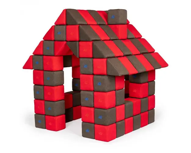 Blocuri JOY Magnetice de construit, JollyHeap, 150 cuburi, Rosu-Maro