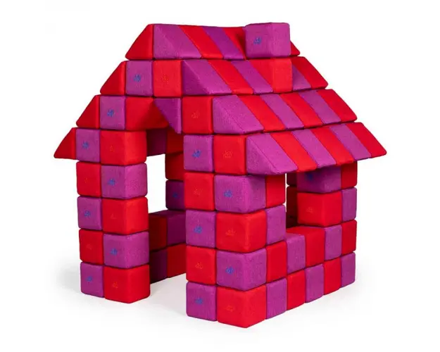 Blocuri JOY Magnetice de construit, JollyHeap, 150 cuburi, Rosu-Roz