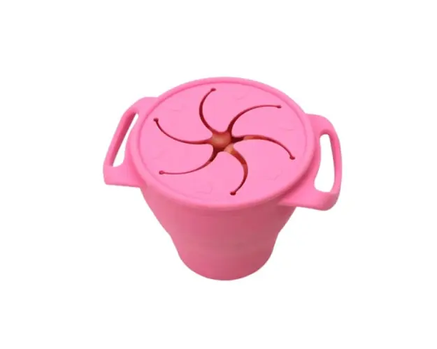 Cana din silicon 2 in 1, pentru gustari si apa, cu capac anti-varsare, Empria, Roz
