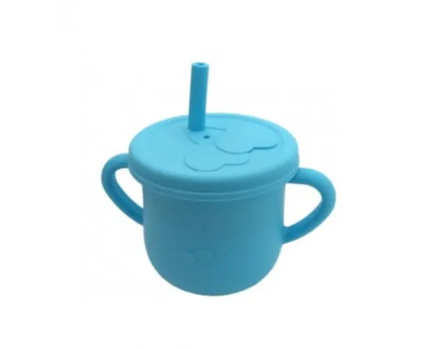 Cana din silicon cu capac si pai, pentru bebelusi, Empria, Blue
