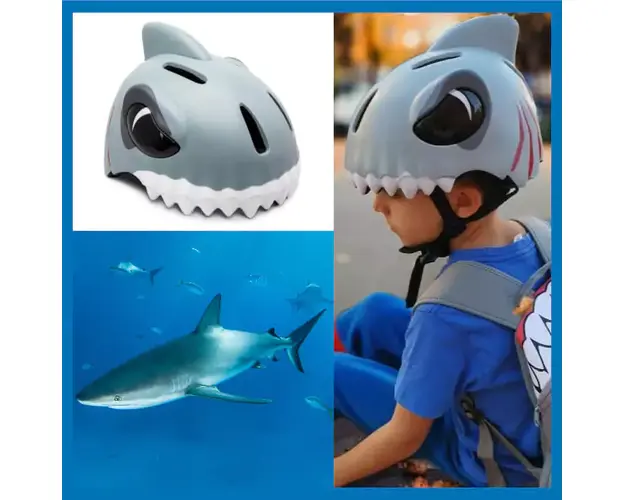 Casca bicicleta copii, model 3D, dimensiune reglabila 49-55 cm, 2-7 ani, Shark Gri