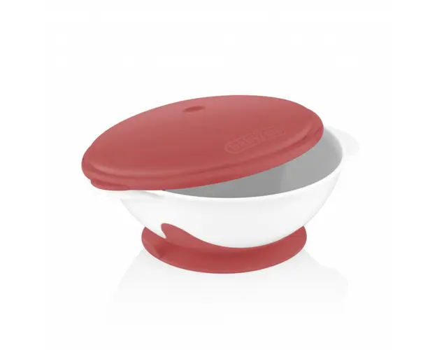 Castron cu ventuza si capac BabyJem, Roz