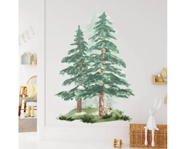 Copaci coniferi - autocolante in acuarela pentru perete, verde