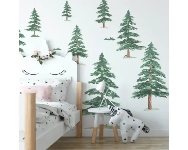 Copaci mici - Autocolante pentru perete + accesorii, 8 buc,Verde