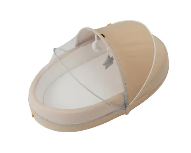 Cosulet bebelus Baby Nest cu arcada jucarii, copertina si plasa insecte, Cappuccino