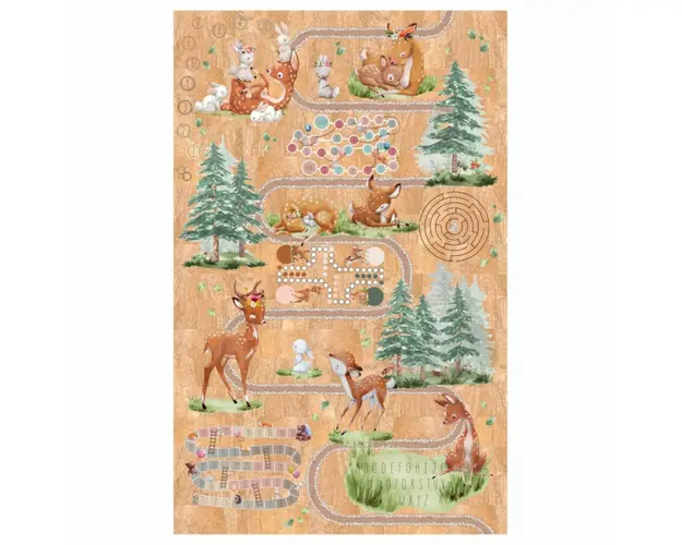 Covor de pluta mare pentru copii cu caprioare si jocuri pentru copii, 140 x 220 cm