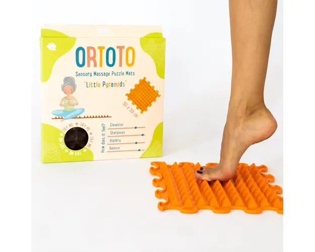 Covoras ortopedic pentru masaj, 1 piesa, model Little Pyramids, Portocaliu