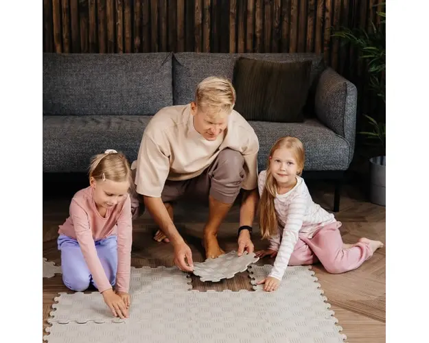Covoras ortopedic, senzorial, set puzzle, 16 piese, model Sport Surface, Gri