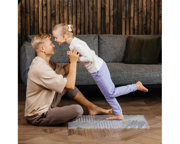 Covoras ortopedic, senzorial, set puzzle, 6 piese cu diferite texturi, ICE Relaxing Massage, transparent