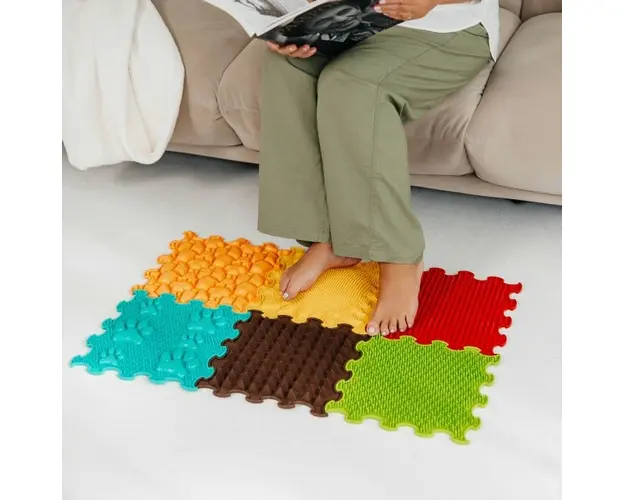 Covoras ortopedic, senzorial, set puzzle, 6 piese cu diferite texturi, Sunshine Garden