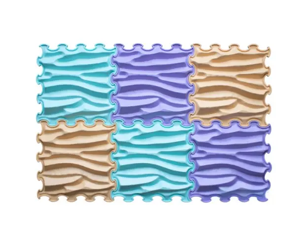 Covoras ortopedic, senzorial, set puzzle, 6 piese, model Sandy Waves, textura rigida, Multicolor