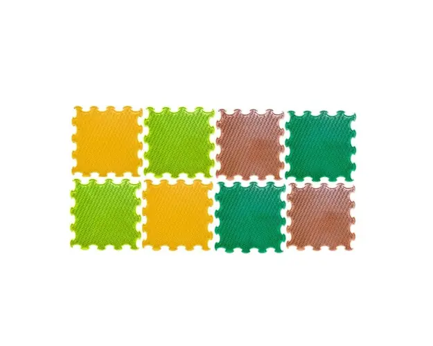 Covoras ortopedic, senzorial, set puzzle, 8 piese, model Grass Soft, Multicolor