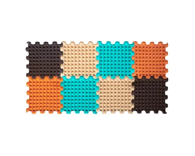 Covoras ortopedic, senzorial, set puzzle, 8 piese, model Little Pyramids, textura rigida, Multicolor