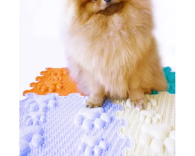 Covoras ortopedic, senzorial, set puzzle, 8 piese, model Lucky Paws, textura rigida, Multicolor