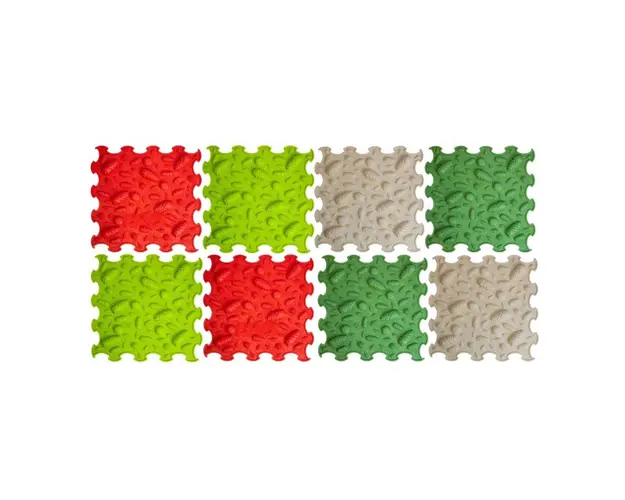Covoras ortopedic, senzorial, set puzzle, 8 piese, model Pinecones, textura moale, Multicolor
