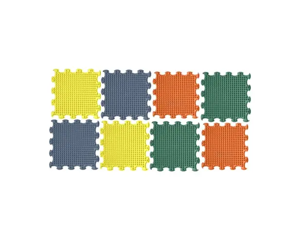 Covoras ortopedic, senzorial, set puzzle, 8 piese, model Spikes, textura moale, Multicolor