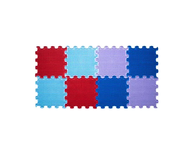 Covoras ortopedic, senzorial, set puzzle, 8 piese, model Spikes, textura rigida, Multicolor