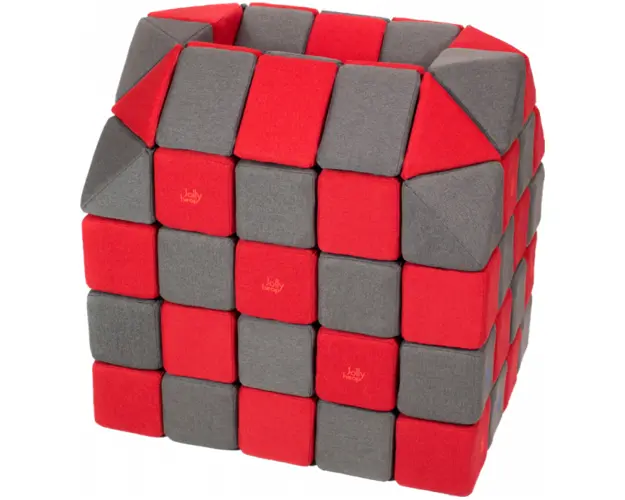 Cuburi CREATIVE Magnetice, JollyHeap, 100 cuburi, Rosu-Gri Inchis