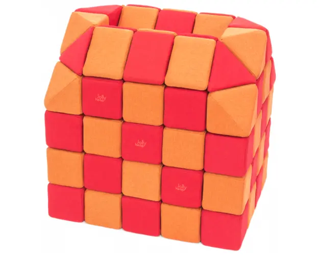 Cuburi CREATIVE Magnetice, JollyHeap, 100 cuburi, Rosu-Portocaliu