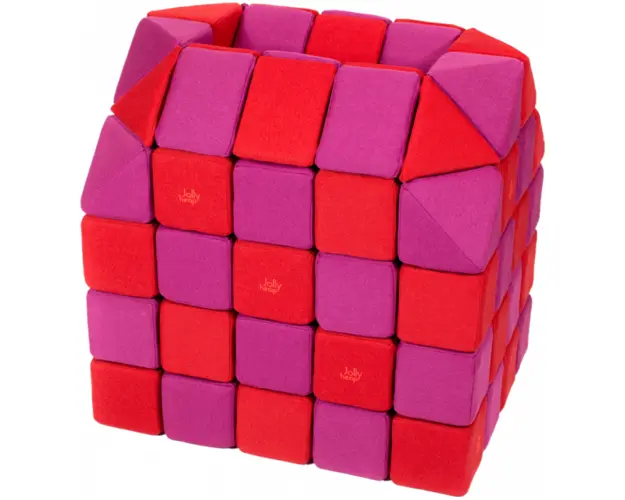Cuburi CREATIVE Magnetice, JollyHeap, 100 cuburi, Rosu-Roz