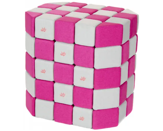 Cuburi Magnetice Basic de joaca, JollyHeap, 100 cuburi, Alb Fildes-Roz